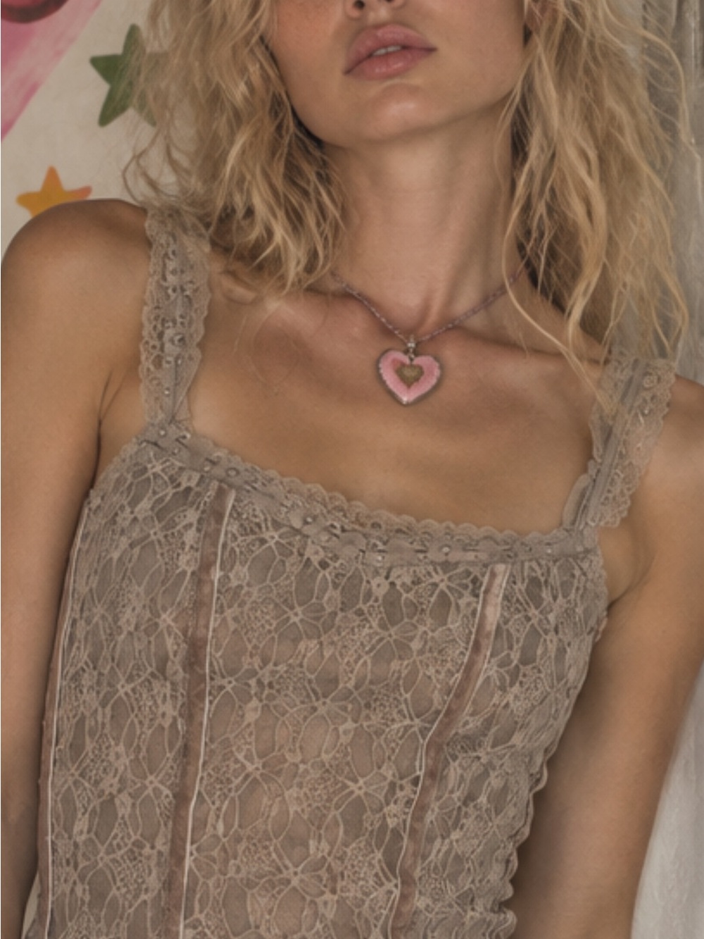 Self Esteem Taupe Lace-Trim Chemise